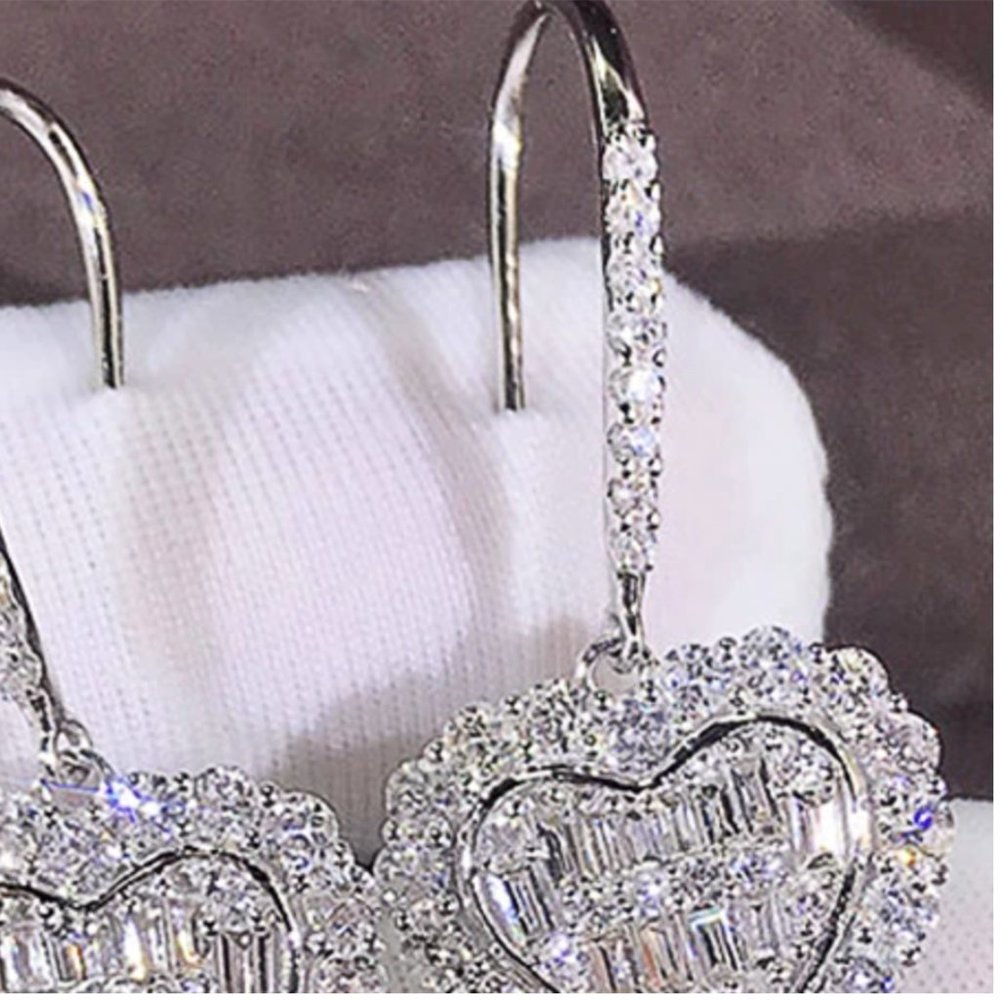 NEW Diamond Heart Drop Earrings - Picture 8 of 12